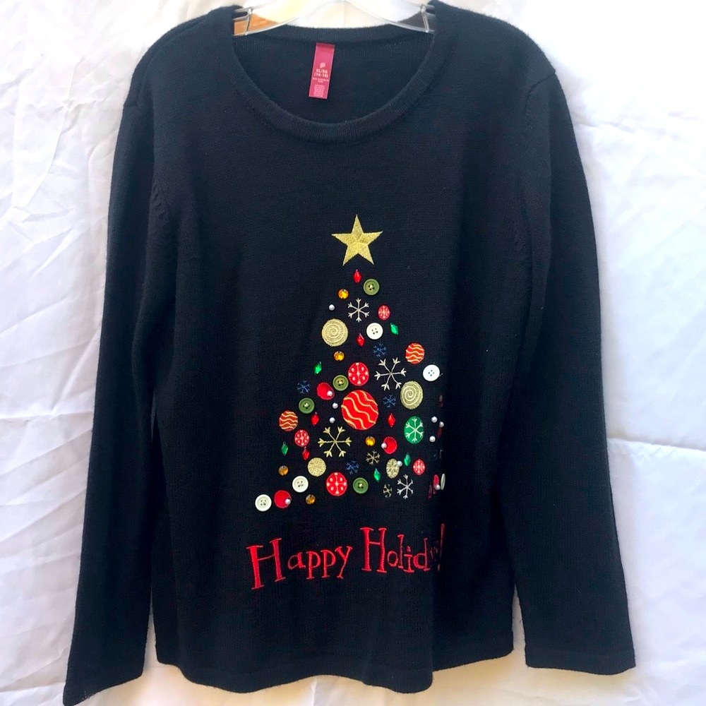 Christmas sweater w/ “Happy Holidays” embroidered